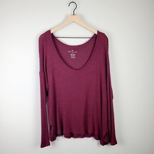 American Eagle Maroon Ribbed Long Sleeve Small